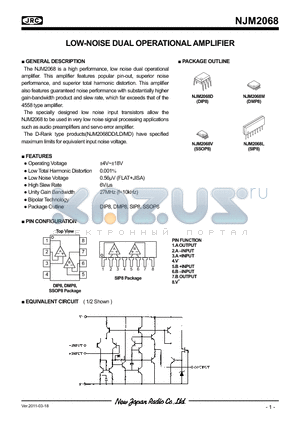 NJM2068L datasheet - LOW-NOISE DUAL OPERATIONAL AMPLIFIER