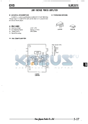 NJM2070D datasheet - LOW VOLTAGE POWER AMPLIFIER