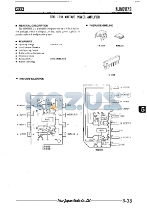 NJM2073D datasheet - DUAL LOW VOLTAGE POWER AMPLIFIER