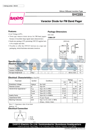 SVC233 datasheet - Varactor Diode for FM Band Pager