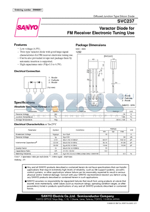 SVC237 datasheet - Varactor Diode for FM Receiver Electronic Tuning Use