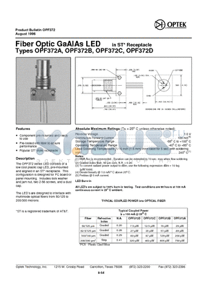 OPF372C datasheet - Fi ber Op tic GaA lAs LED