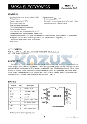 MS6313ASTR datasheet - Stereo Audio DAC