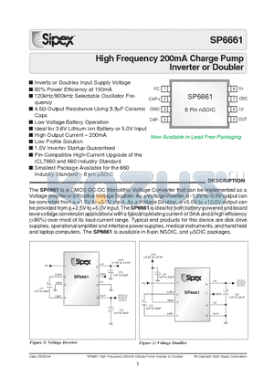 SP6661EN datasheet - High Frequency 200mA Charge Pump Inverter or Doubler