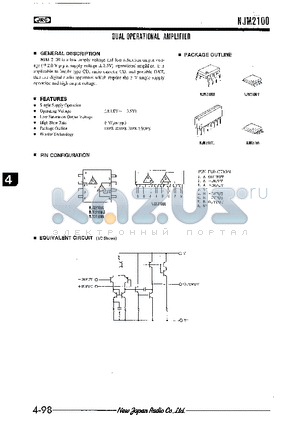 NJM2100V datasheet - DUAL OPERATIONAL AMPLIFIER