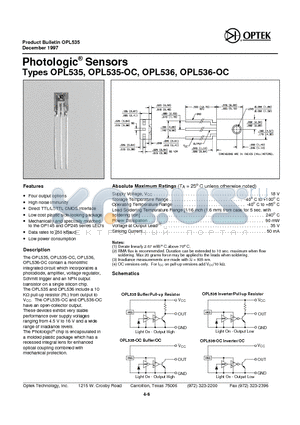 OPL535 datasheet - Photologic Sensors