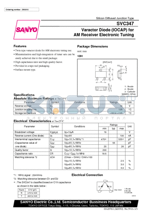 SVC347 datasheet - Varactor Diode (IOCAP) for AM Receiver Electronic Tuning