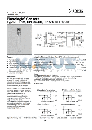 OPL535-OC datasheet - Photologic Sensors