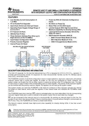 PCA9534ADBRG4 datasheet - REMOTE 8-BIT I2C AND SMBus LOW-POWER I/O EXPANDER WITH INTERRUPT OUTPUT AND CONFIGURATION REGISTERS