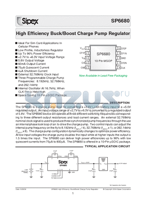 SP6680 datasheet - High Efficiency Buck/Boost Charge Pump Regulator