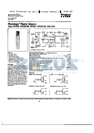 OPL550 datasheet - PHOTOLOGIC PLASTIC SENSORS