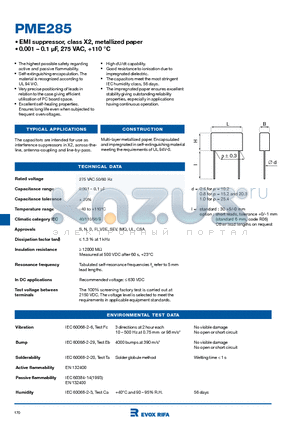 PME285MA4330MR30 datasheet - EMI suppressor, class X2, metallized paper