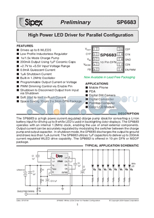 SP6683 datasheet - High Power LED Driver for Parallel Configuration