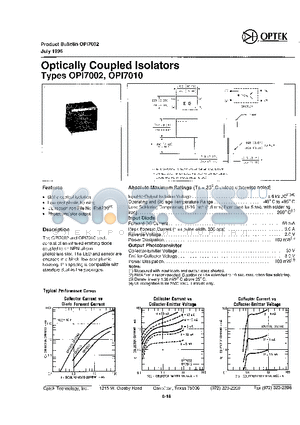 OPL7010 datasheet - Optically Coupled Isolators