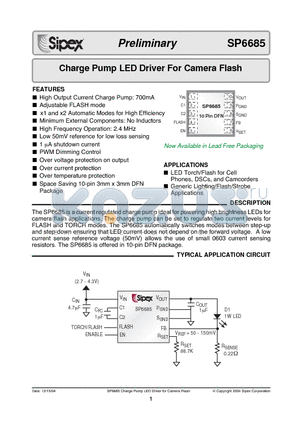 SP6685 datasheet - Charge Pump LED Driver For Camera Flash