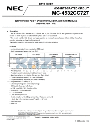 MC-4532CC727EF-A75 datasheet - 32M-WORD BY 72-BIT SYNCHRONOUS DYNAMIC RAM MODULE UNBUFFERED TYPE