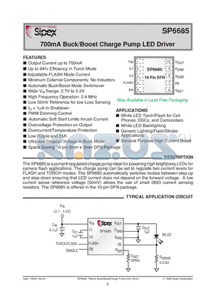 SP6685 datasheet - 700mA Buck/Boost Charge Pump LED Driver