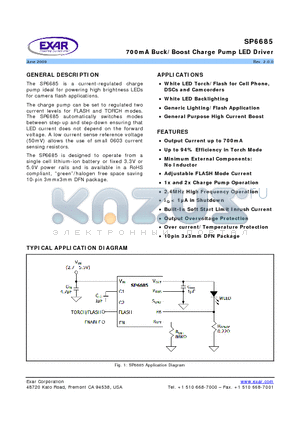 SP6685 datasheet - 700mA Buck/Boost Charge Pump LED Driver