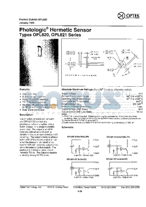 OPL820 datasheet - Photologic Hermetic Sensor