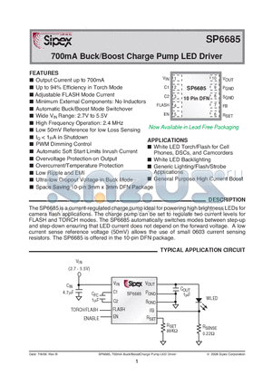 SP6685ER datasheet - 700mA Buck/Boost Charge Pump LED Driver