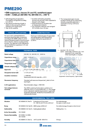 PME290 datasheet - EMI suppressor, classes X1 and Y2, metallized paper