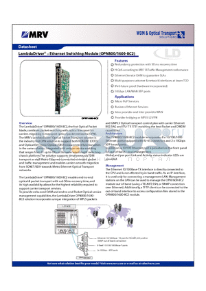 OPN1600-8C2 datasheet - LambdaDriver Ethernet Switching Module (OPN800/1600-8C2)