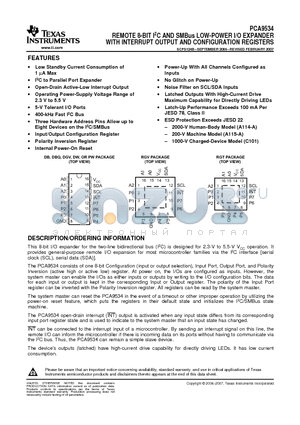 PCA9534DWR datasheet - REMOTE 8-BIT I2C AND SMBus LOW-POWER I/O EXPANDER WITH INTERRUPT OUTPUT AND CONFIGURATION REGISTERS