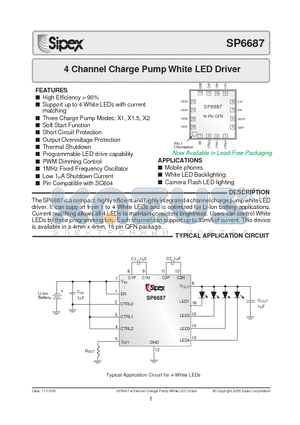 SP6687 datasheet - 4 Channel Charge Pump White LED Driver