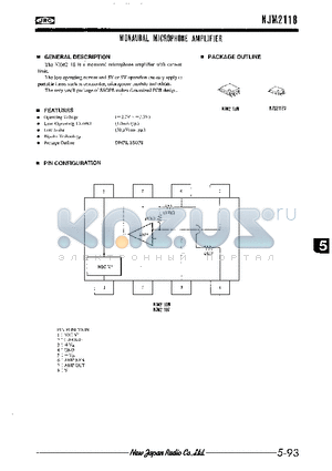 NJM2118V datasheet - MONAURAL MICROPHONE AMPLIFIER