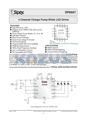 SP6687ER1-L datasheet - 4 Channel Charge Pump White LED Driver