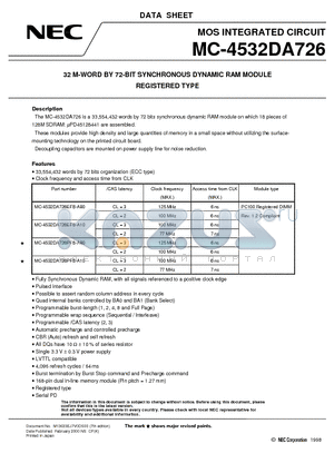 MC-4532DA726EFB-A80 datasheet - 32 M-WORD BY 72-BIT SYNCHRONOUS DYNAMIC RAM MODULE REGISTERED TYPE