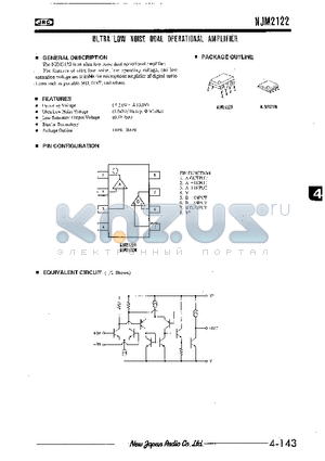 NJM2122 datasheet - ULTRA LOW NOISE DUAL OPERATIONAL AMPLIFIER