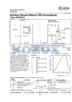 OPR5915 datasheet - Surface Mount Silicon PIN Photodiode