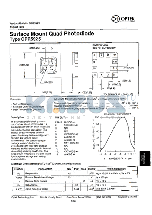 OPR5925 datasheet - Surface Mount Quad Photodiode