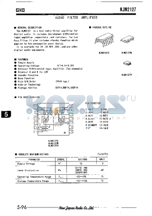 NJM2127 datasheet - AUDIO FILTER AMPLIFIER