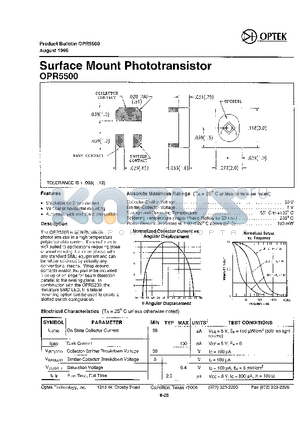 OPR5500 datasheet - Surface Mount Phototransistor