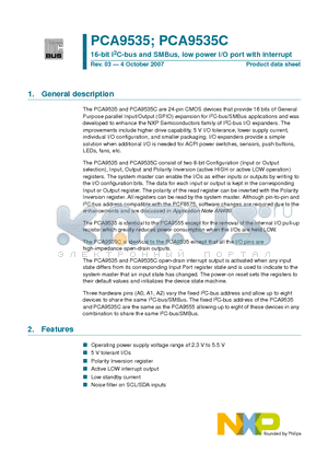 PCA9535D datasheet - 16-bit I2C-bus and SMBus, low power I/O port with interrupt