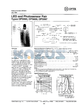 OPS665 datasheet - LED and Photosensor Pair