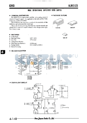 NJM2123M datasheet - DUAL OPERATIONAL AMPLIFIER WITH SWITCH