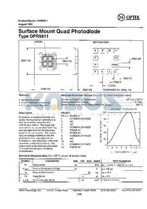 OPR5911 datasheet - surface mount quad photodiode
