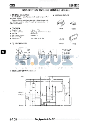 NJM2132L datasheet - SINGLE-SUPPLY LOW POWER DUAL OPERATIONAL AMPLIFIER