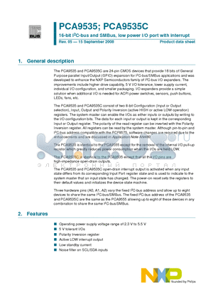 PCA9535HF datasheet - 16-bit I2C-bus and SMBus, low power I/O port with interrupt