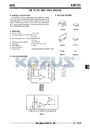 NJM2135D datasheet - LOW VOLTAGE AUDIO POWER AMPLIFIER