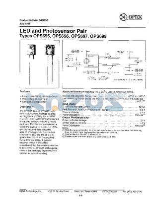 OPS697 datasheet - LED AND PHOTOSENSOR PAIR