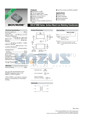 SM-LP-5002E datasheet - Surface Mount Line Matching Transformers