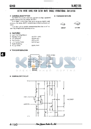 NJM2136 datasheet - ULTRA WIDE BAND, HIGH SLEW RATE SINGLE OPERATIONAL AMPLIFIER