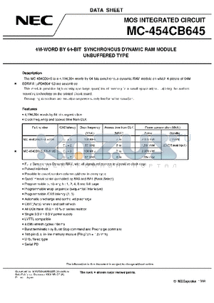 MC-454AD646 datasheet - 4M-WORD BY 72-BIT SYNCHRONOUS DYNAMIC RAM MODULE UNBUFFERED TYPE