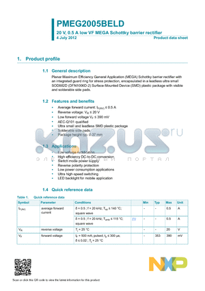 PMEG2005BELD datasheet - 20 V, 0.5 A low VF MEGA Schottky barrier rectifier