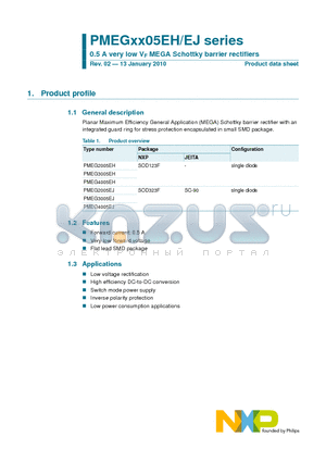 PMEG2005EH datasheet - 0.5 A very low VF MEGA Schottky barrier rectifiers