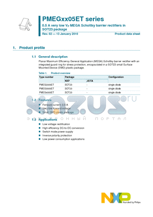 PMEG2005ET datasheet - 0.5 A very low VF MEGA Schottky barrier rectifiers in SOT23 package